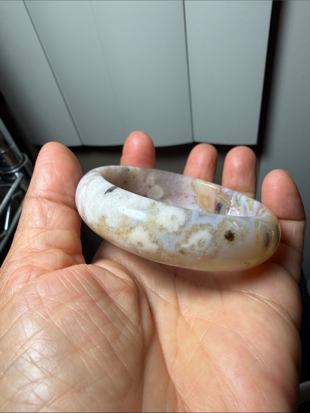 All natural top quality flower Agate Bangle Bracelet 56.7mm